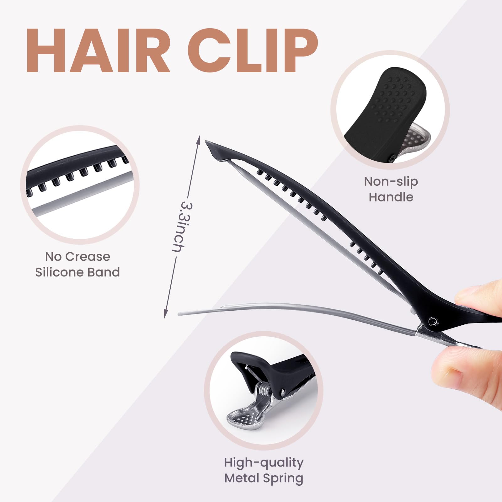 Medoca close-up of silicone band on clip demonstrating cushioned grip that prevents hair creases