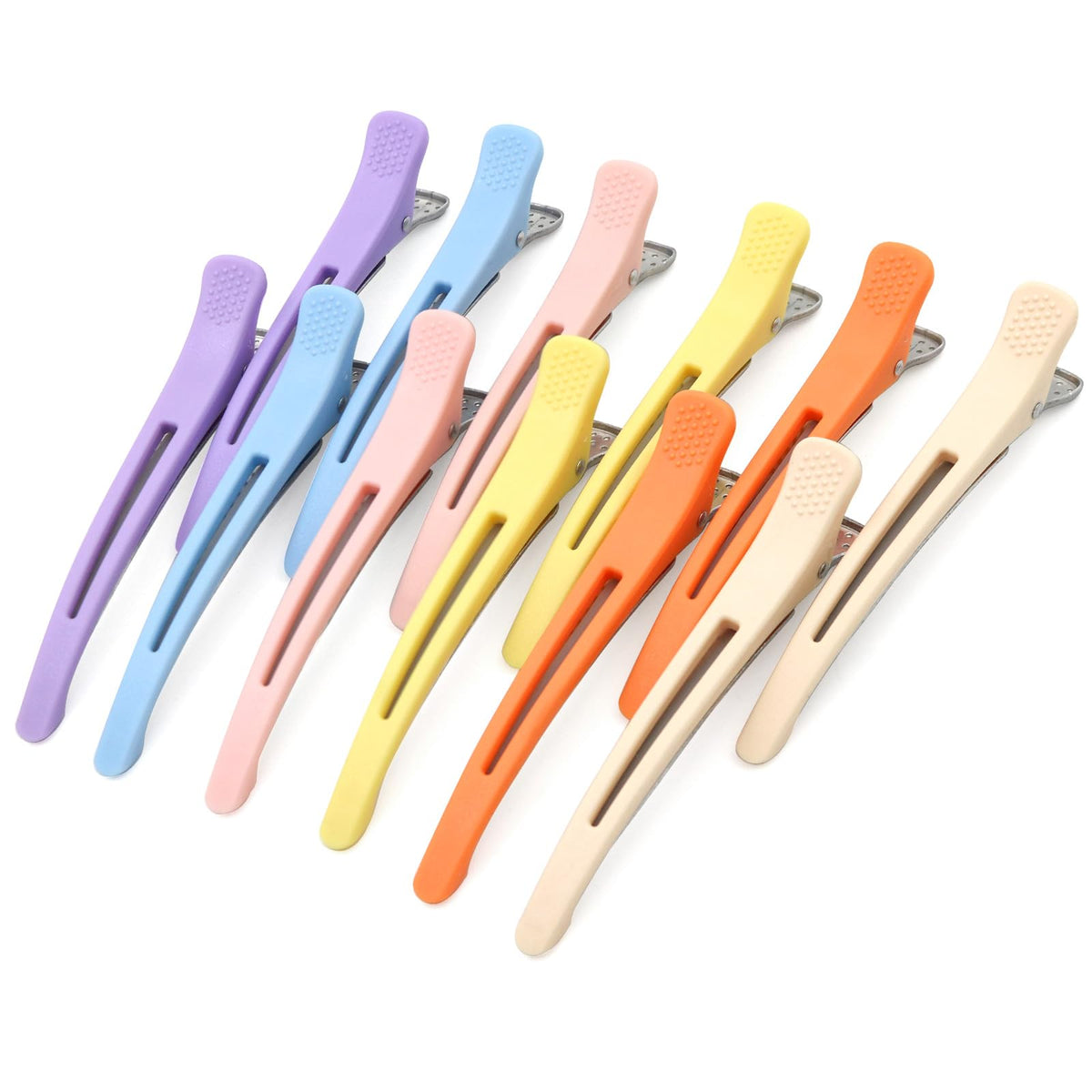 Medoca front view of 12 multicolor clips showing set and packaging benefit tidy storage