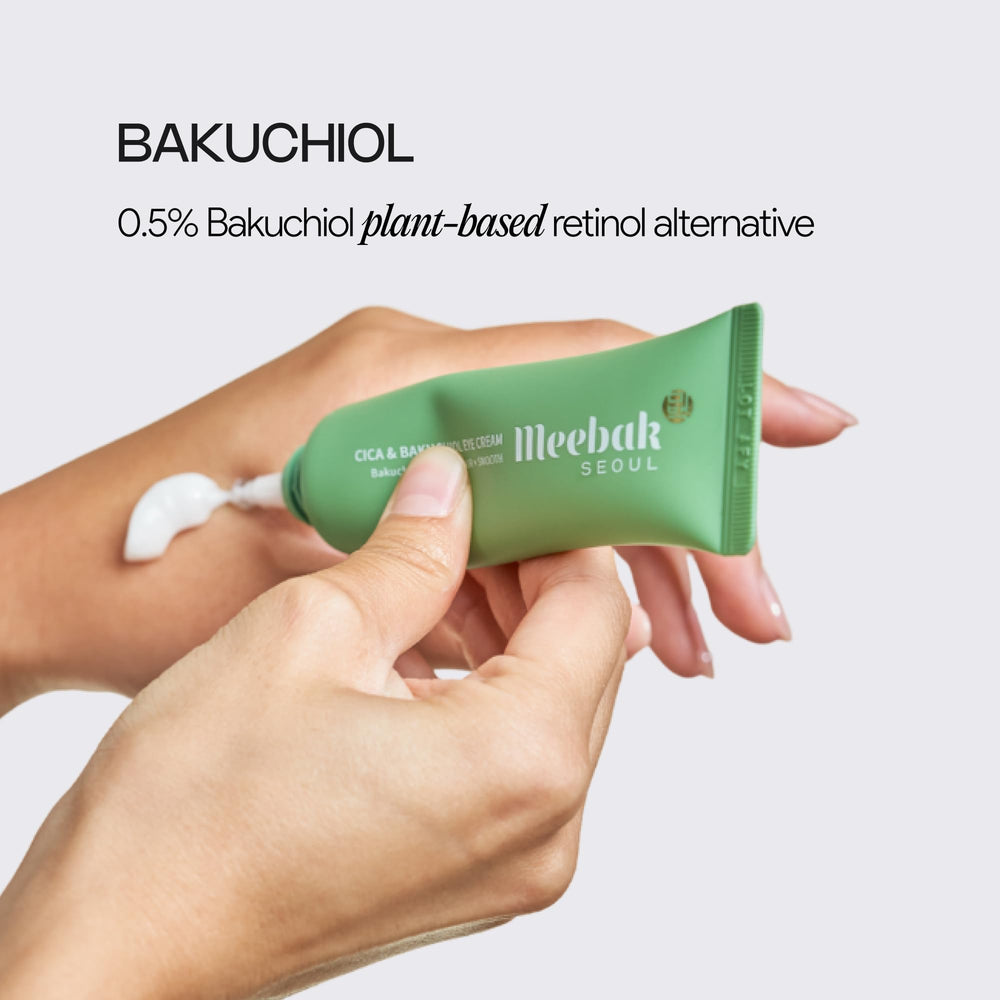 Meebak bakuchiol ingredient jar highlighting plant-derived anti-aging support