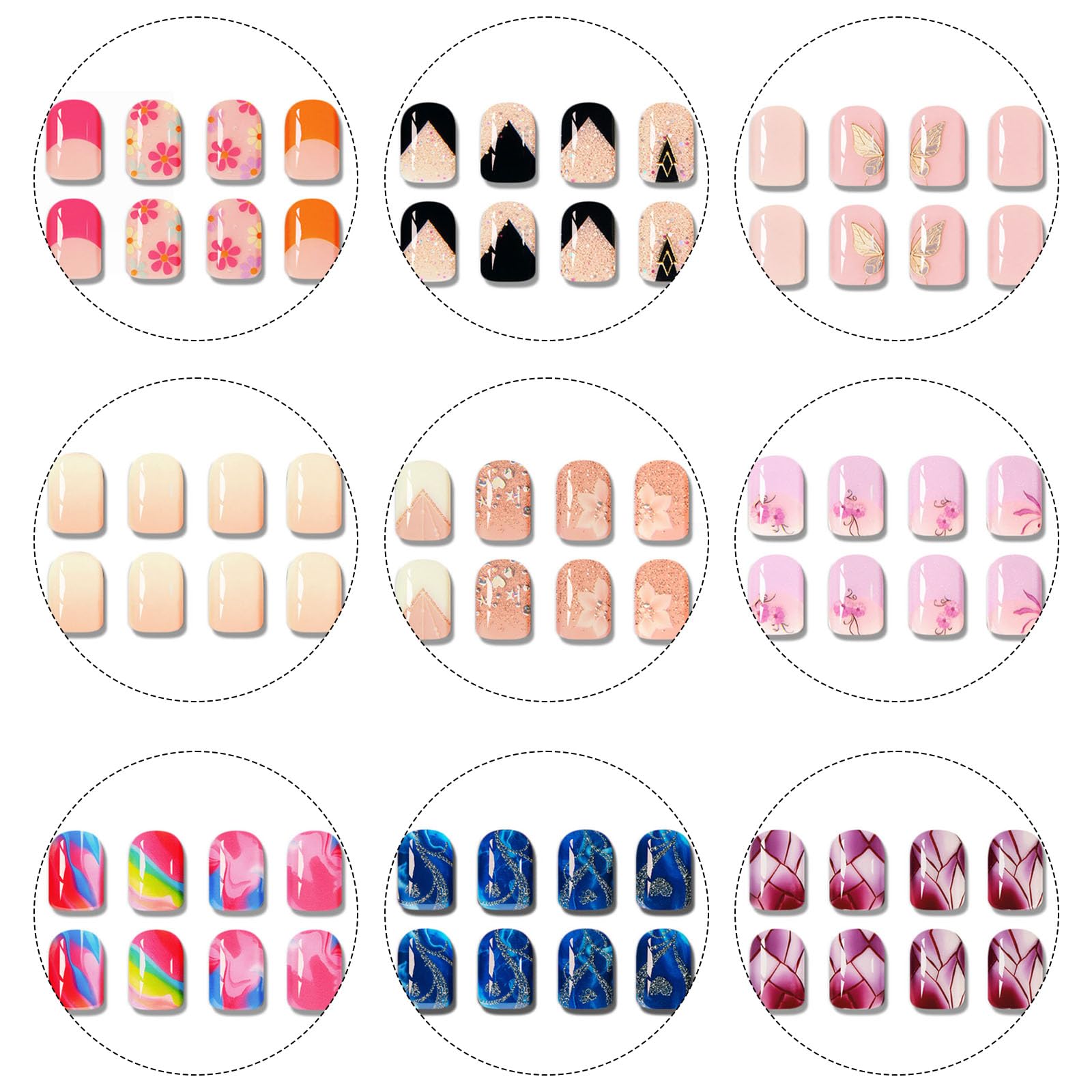 meemooron layout showing ten strip sizes, ensures custom fit for nails