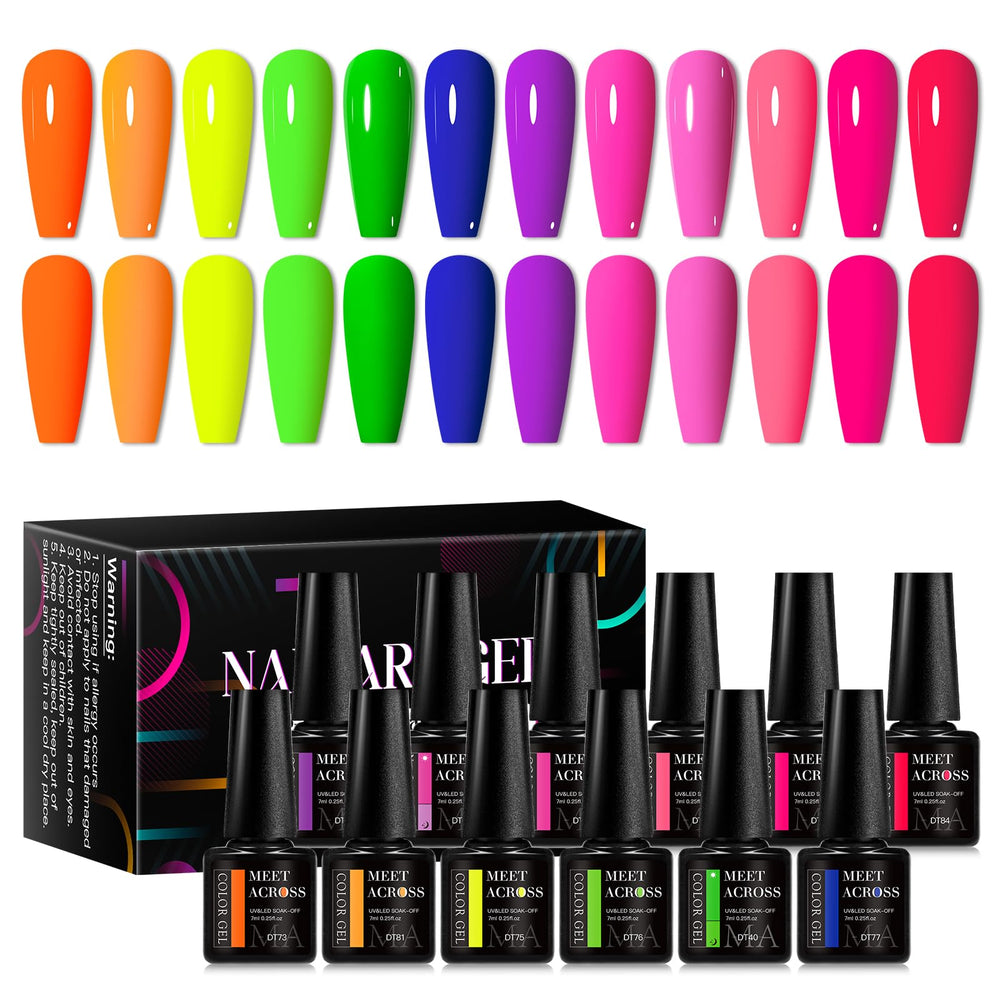 MEET ACROSS front packaging showing neon gel kit and lamp for easy home use