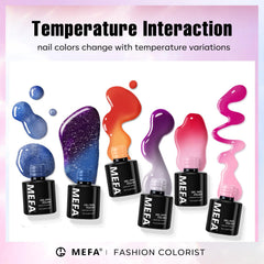 MEFA bottles lined up with swatches illustrating color range and styling options benefit