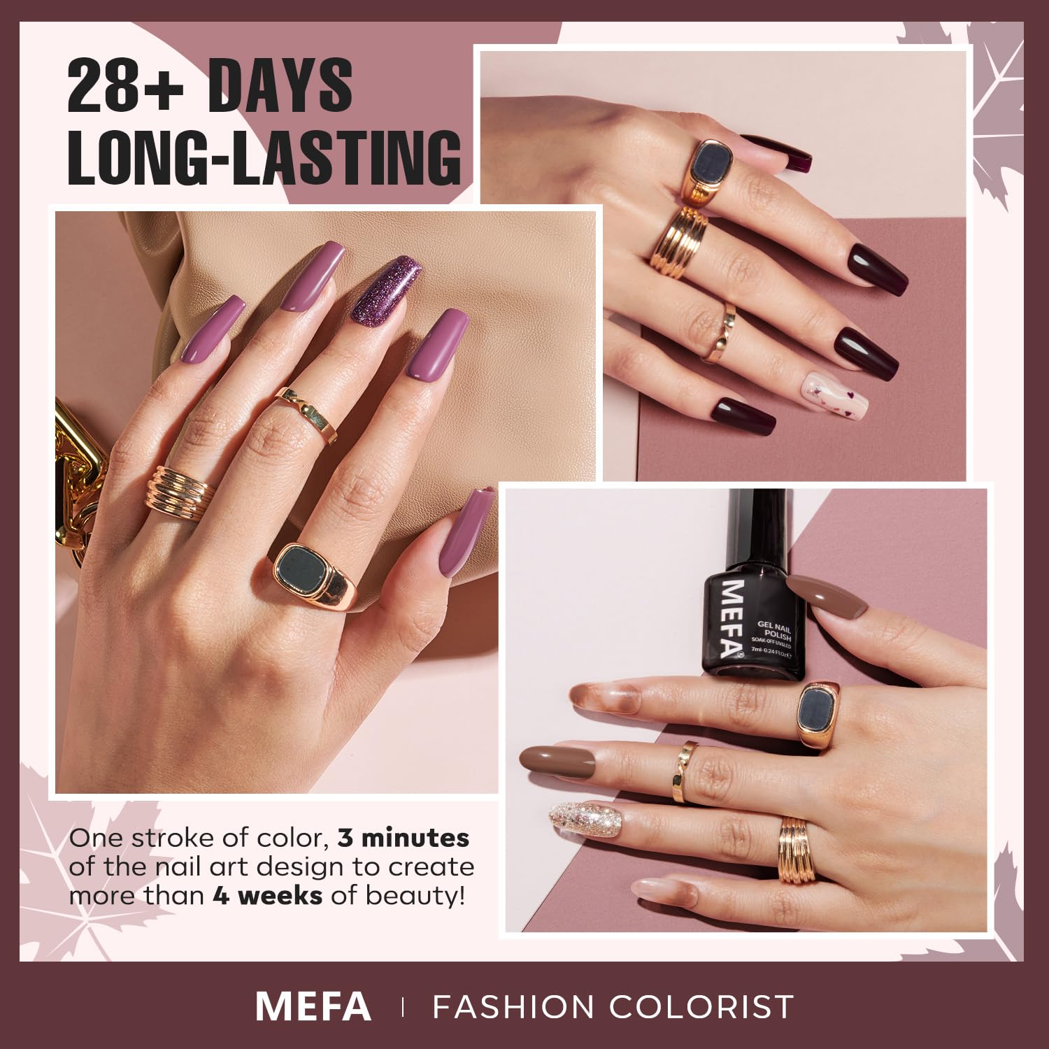 MEFA champagne gold glitter bottle detail highlighting sparkle effect