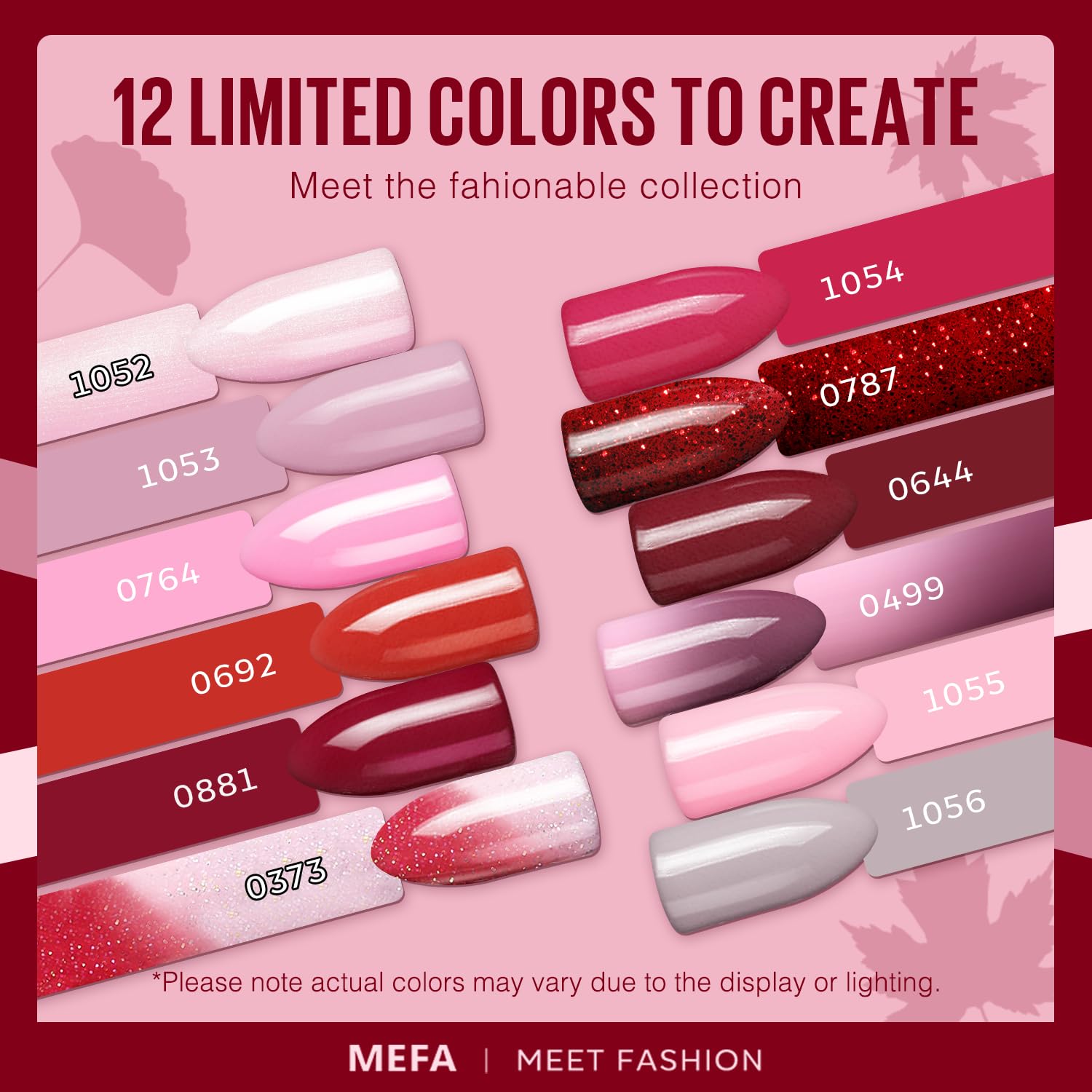 MEFA burgundy glitter shade close-up highlighting sparkle and rich pigment