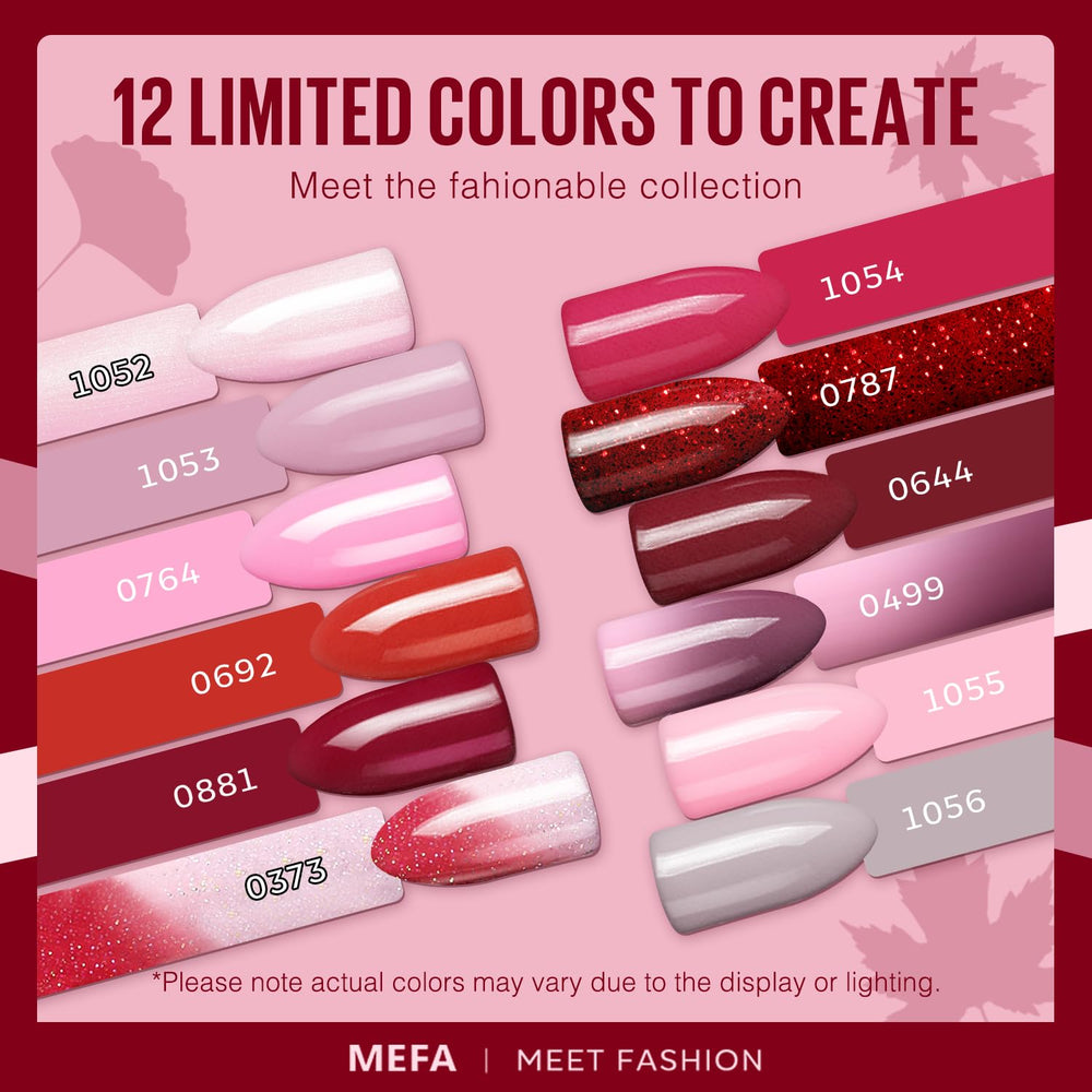 MEFA burgundy glitter shade close-up highlighting sparkle and rich pigment
