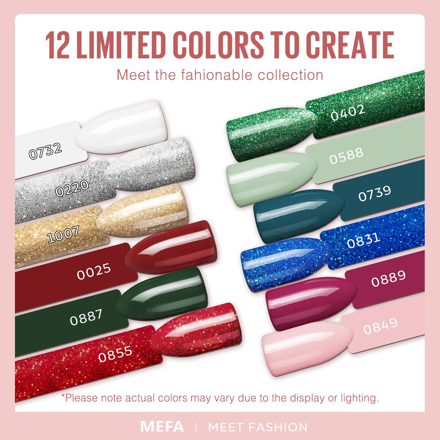MEFA dark green shimmer swatch highlighting festive shimmer benefit