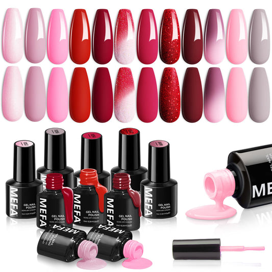 MEFA front packaging showing 12 colorful gel polish bottles and organized presentation