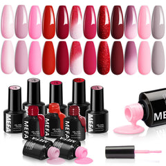 MEFA front packaging showing 12 colorful gel polish bottles and organized presentation