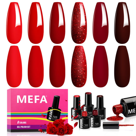 MEFA front packaging showing six red gel bottles and kit contents, easy selection benefit