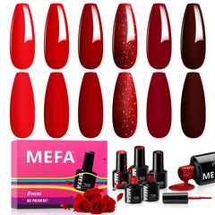 MEFA front packaging showing six red gel bottles and kit contents, easy selection benefit