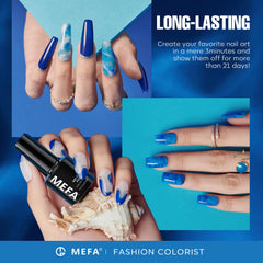 MEFA blue glitter swatch close-up highlighting sparkle and reflective finish