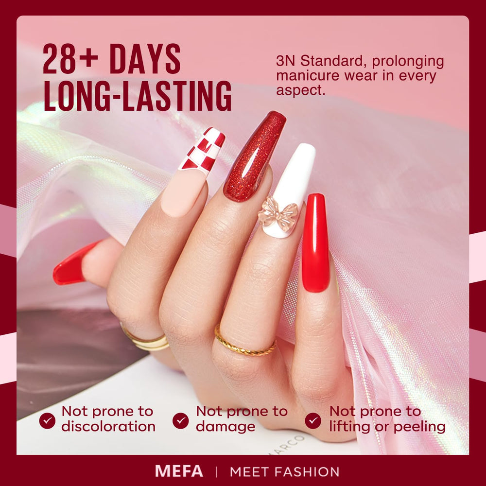 MEFA manicured hand with cured polish showcasing durable salon-quality shine