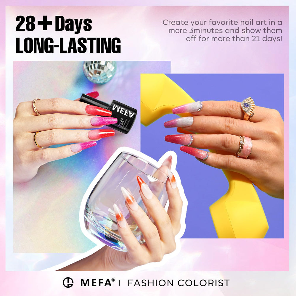 MEFA worn on nails showing cool-toned ombre effect and visible color shift benefit