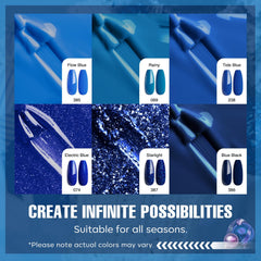MEFA peacock and lake blue gradient nails showing color blending options