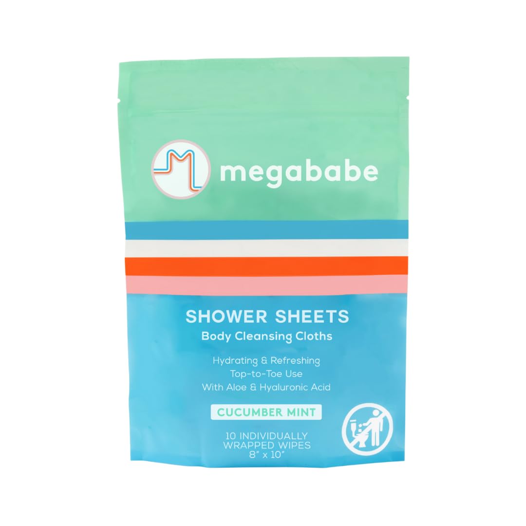 Megababe front pack showing 10-count wipes and cooling scent benefit