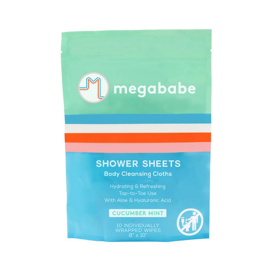 Megababe front pack showing 10-count wipes and cooling scent benefit