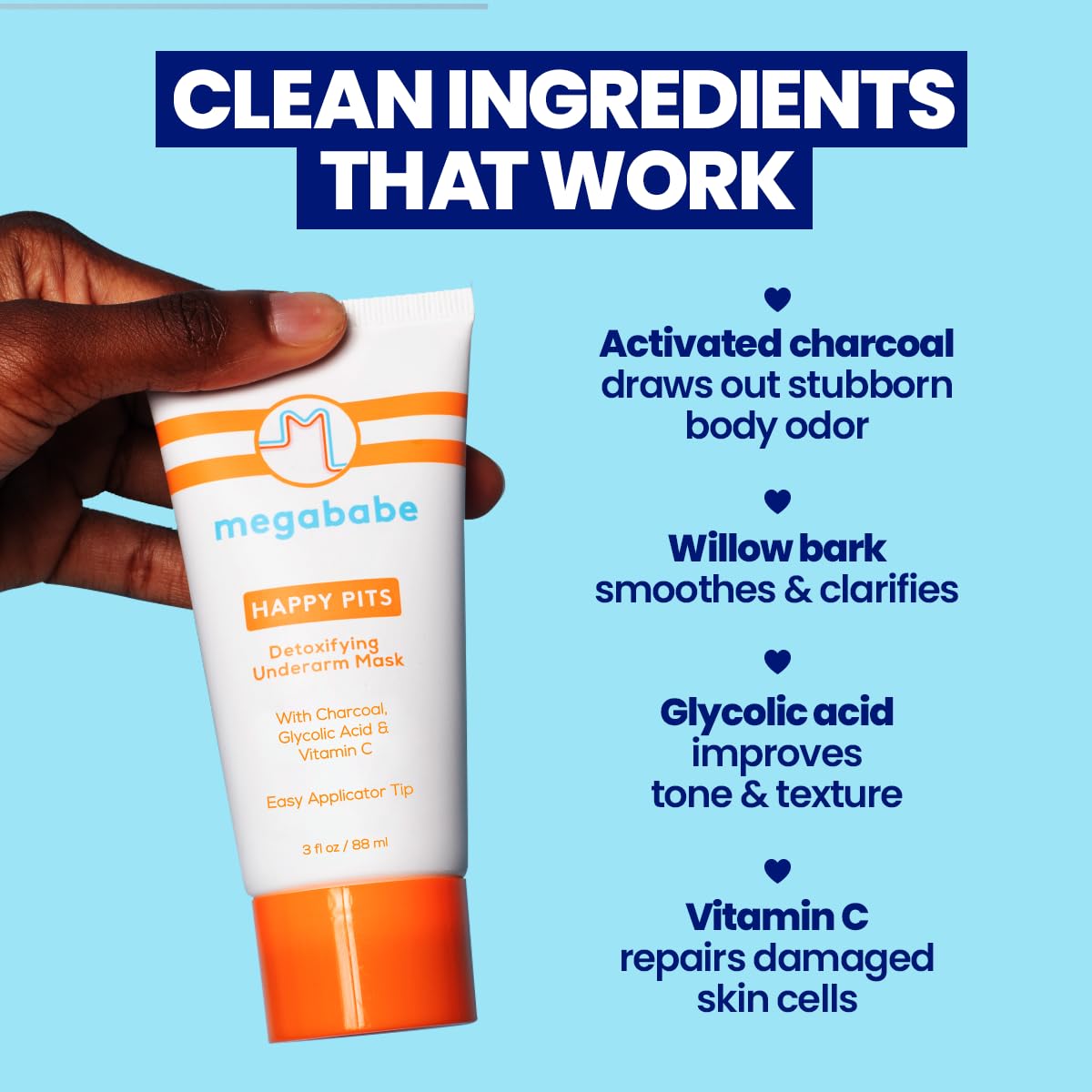 Megababe Happy Pits creamy mask texture highlighting charcoal blend