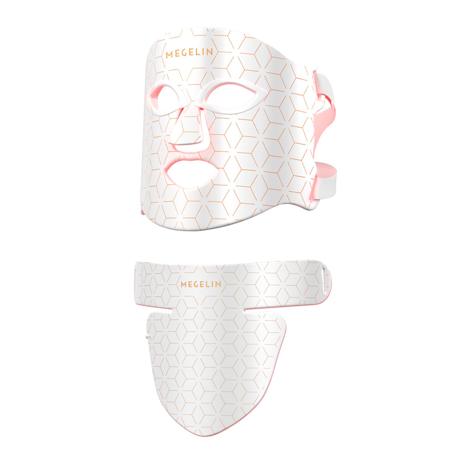 MEGELIN mask front view showing LED layout and comfortable fit benefit