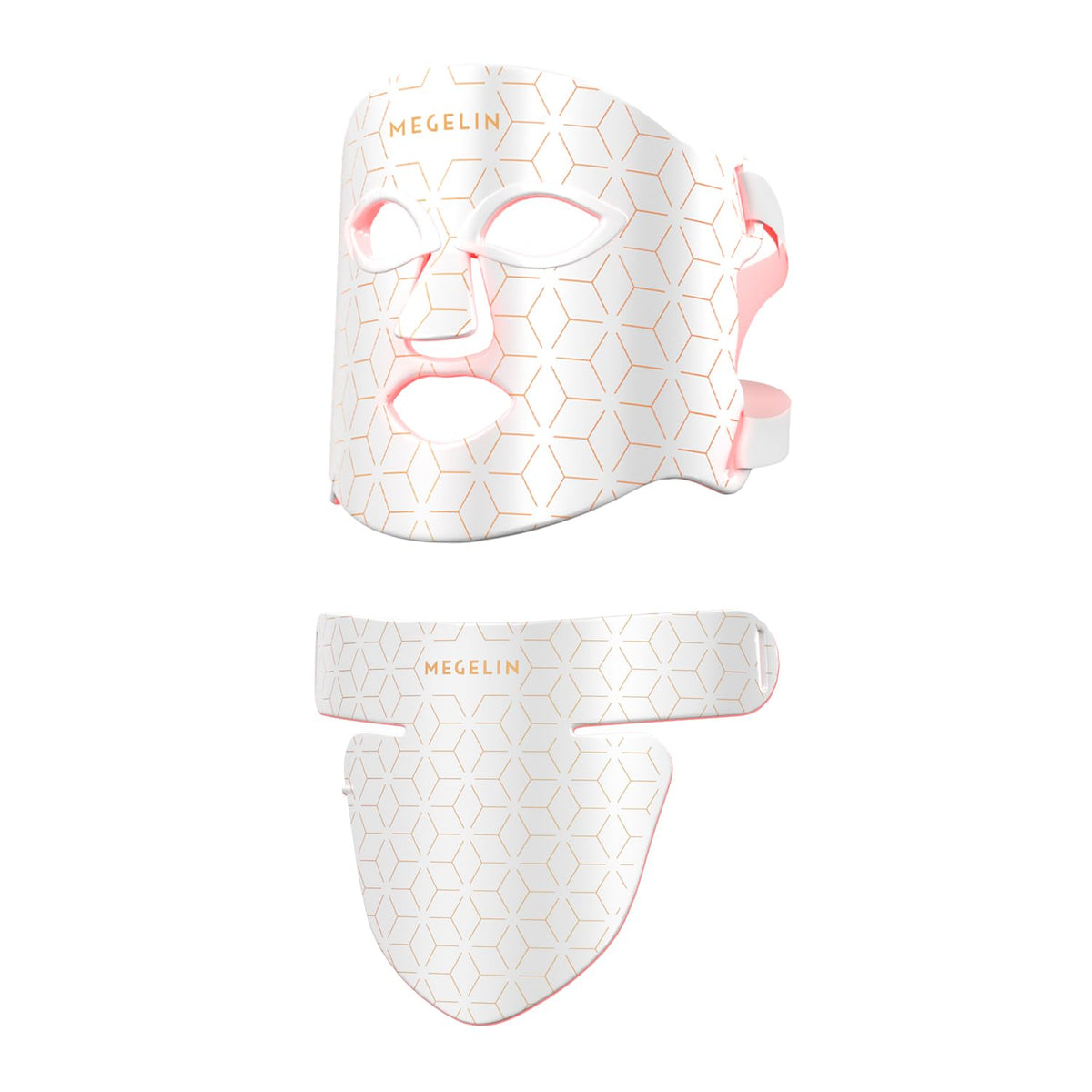 MEGELIN mask front view showing LED layout and comfortable fit benefit