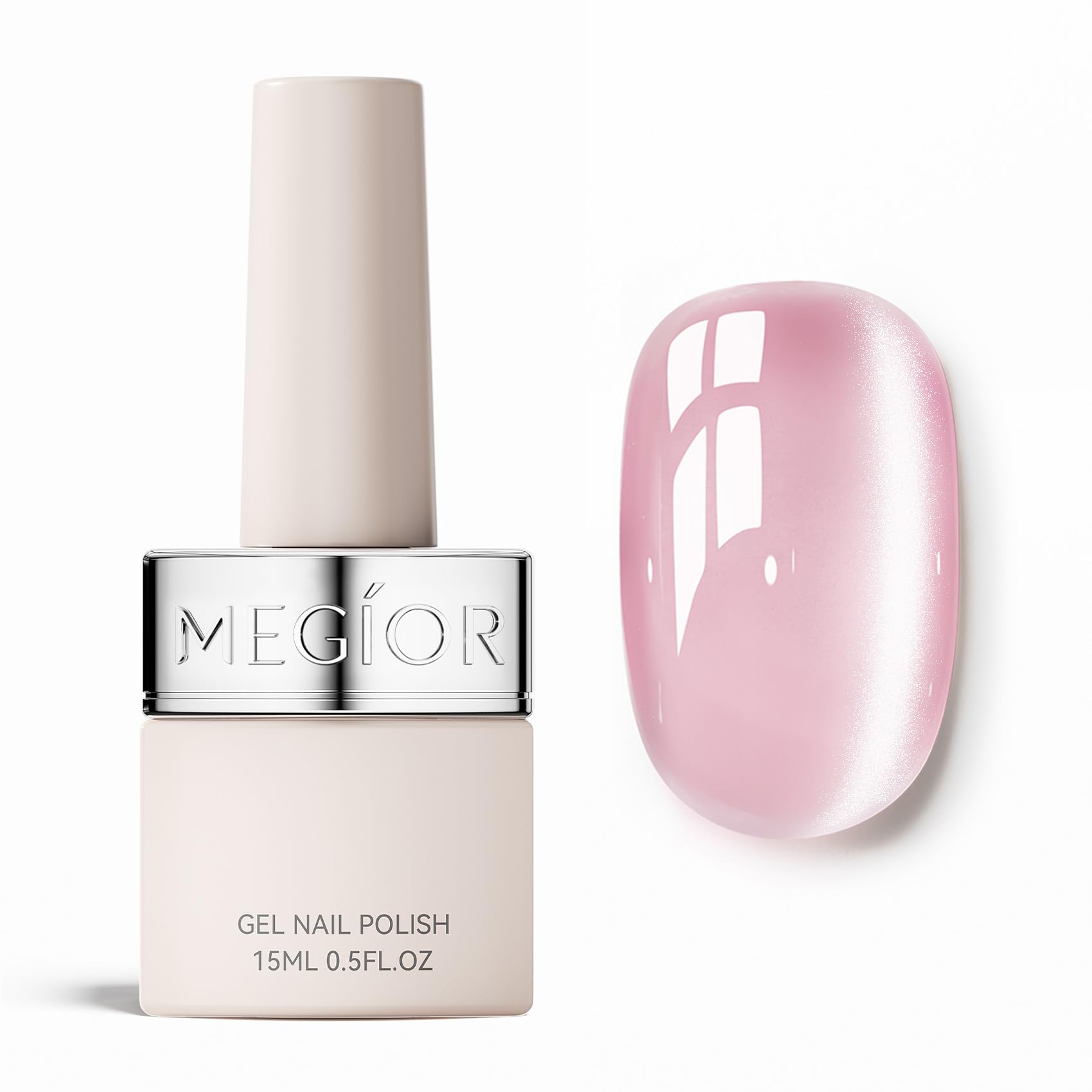 MEGIOR front bottle view showing jelly pink polish and brand clarity boost