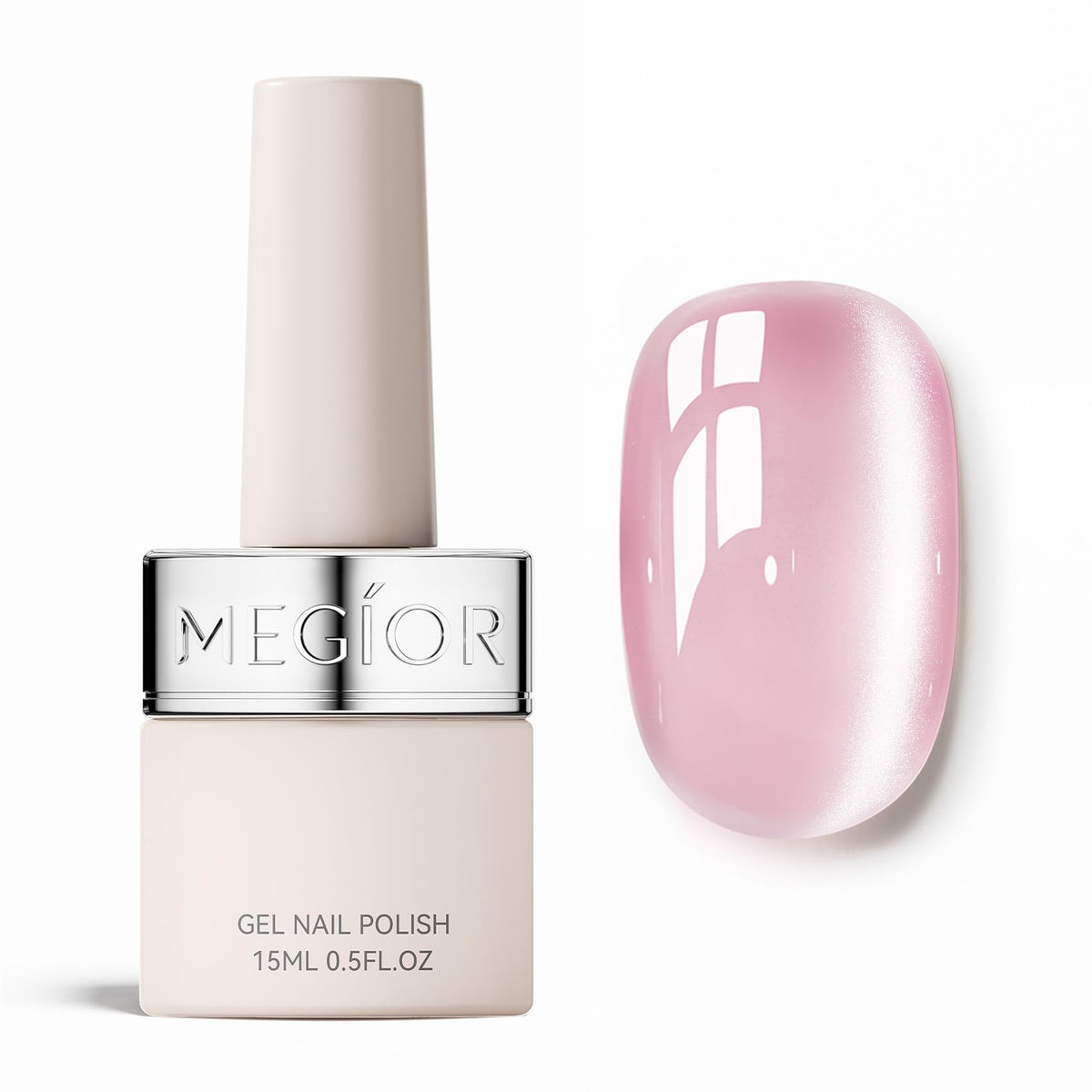 MEGIOR front bottle view showing jelly pink polish and brand clarity boost