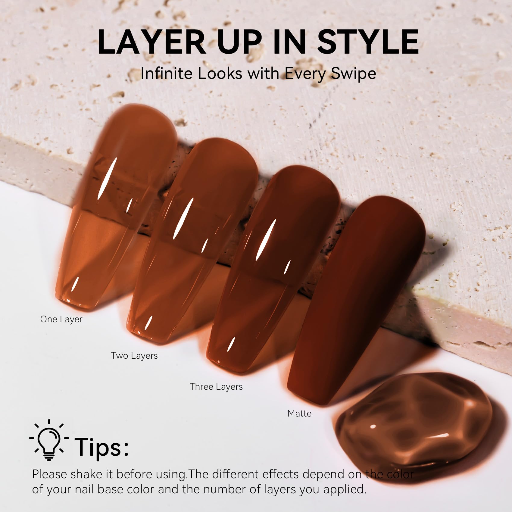 MEGIOR layered tortoise shell nail art example showing depth and pattern possibilities