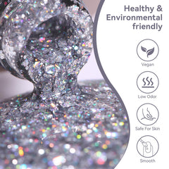 MEGIOR brush detail spreading glitter evenly for smooth streak-free application benefit
