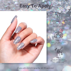 MEGIOR close-up texture of glitter polish showing fine shimmer for consistent coverage