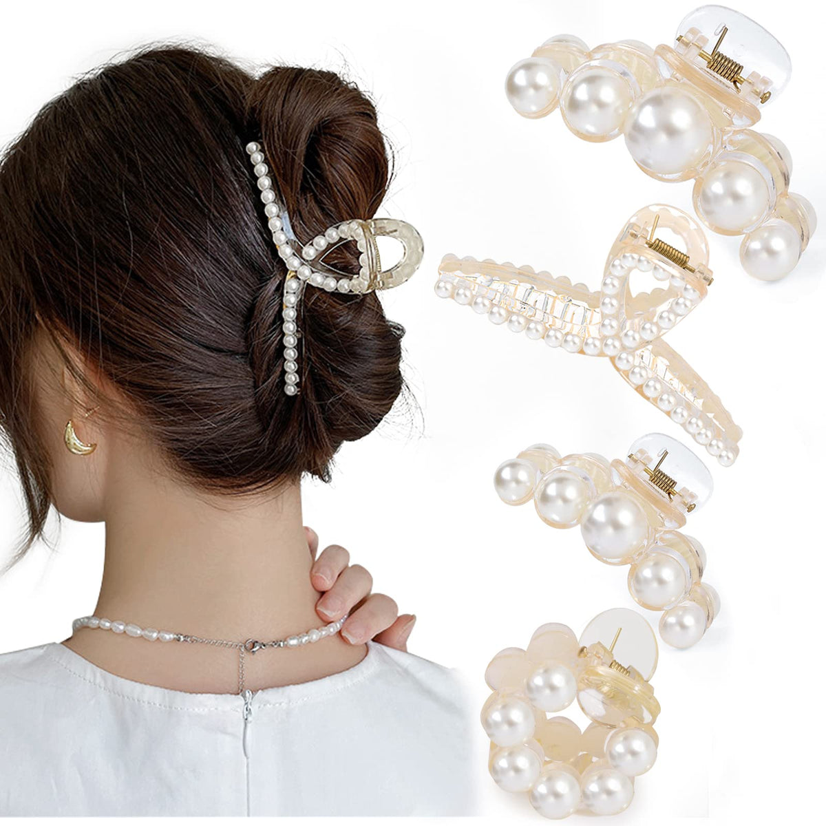 Mehayi front view of four pearl clips showing elegant finish and secure hold