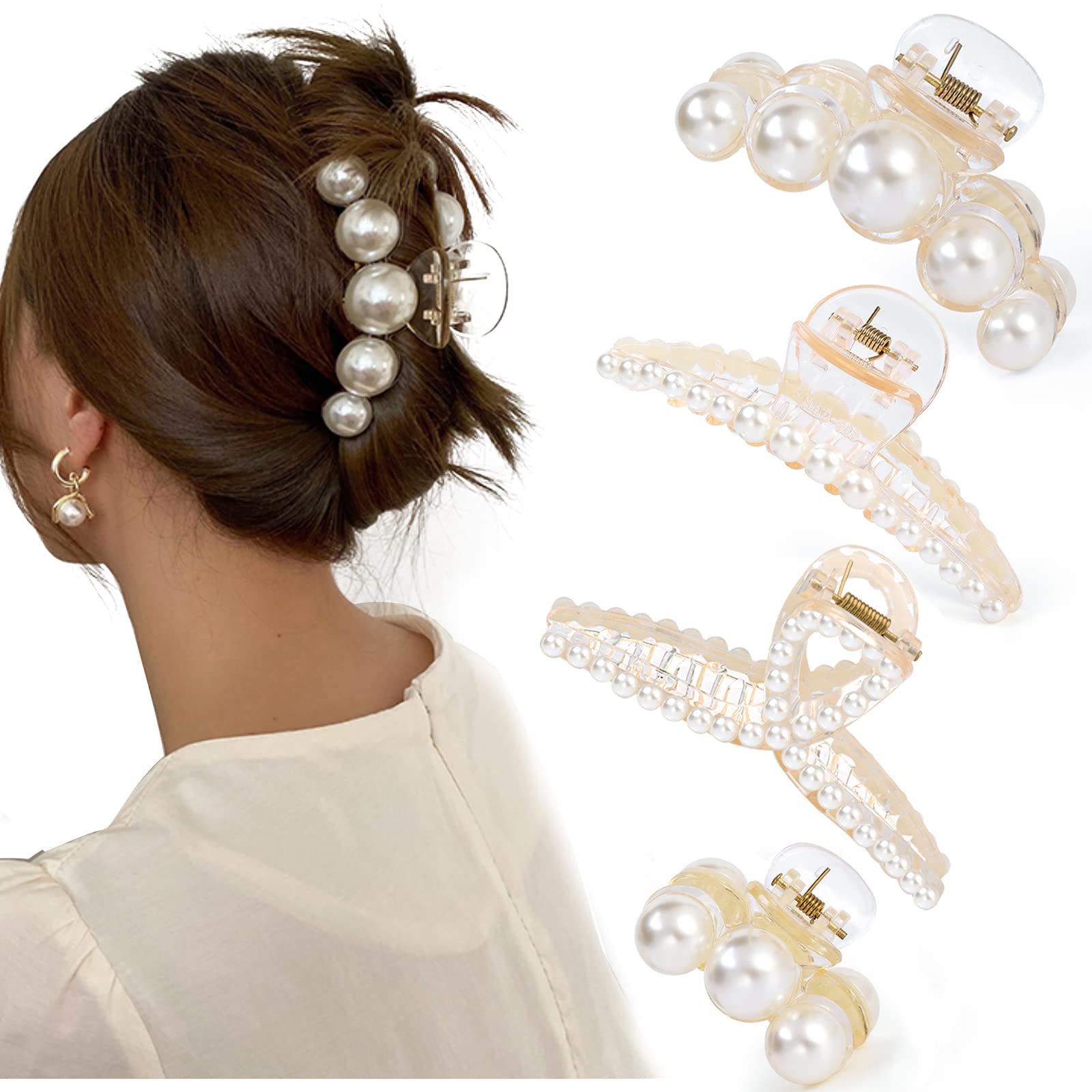 Mehayi front packaging showing four pearl clips, stylish gift-ready