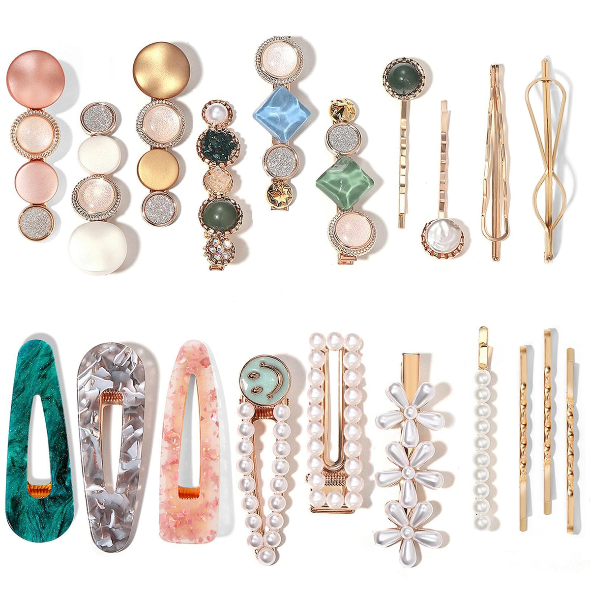 Mehayi front packaging showing 20-piece elegant hair clip set and variety