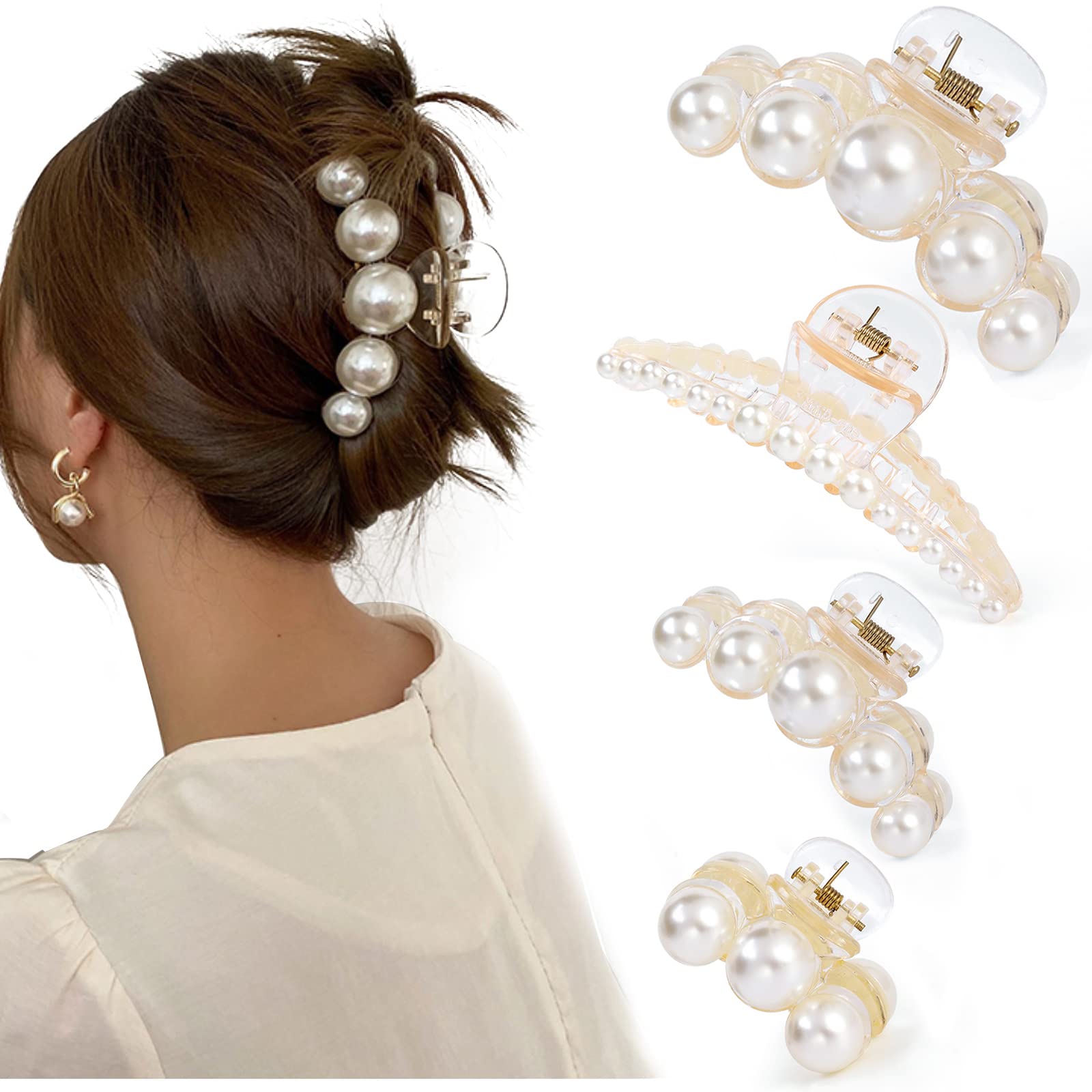 Mehayi front view of four pearl clips showing elegant styling benefit