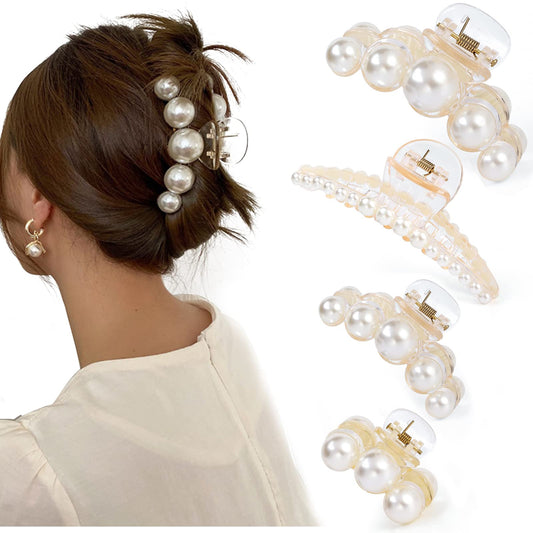 Mehayi front view of four pearl clips showing elegant styling benefit