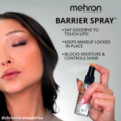 Mehron Barrier Spray texture on hand showing lightweight finish and non-sticky protection benefit