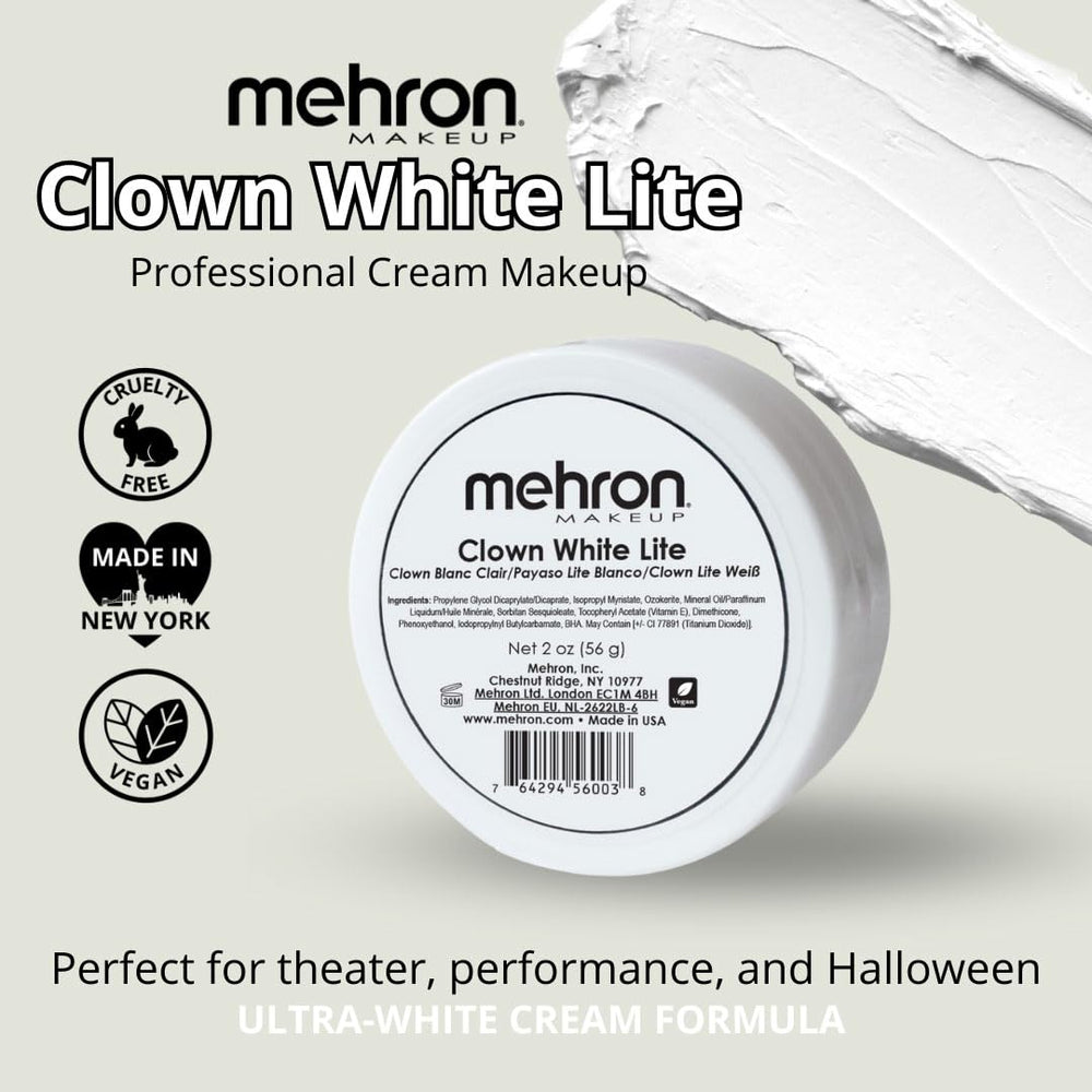 Mehron Clown White Lite applied with foam sponge demonstrating quick coverage benefit
