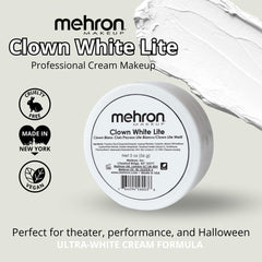 Mehron Clown White Lite applied with foam sponge demonstrating quick coverage benefit