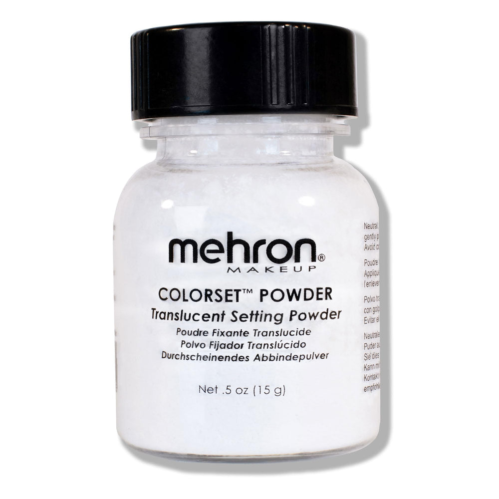 Mehron Colorset Powder front packaging shows professional branding and compact size benefit