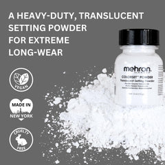 Mehron Colorset Powder being pressed with a puff for secure cream makeup setting