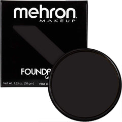 Mehron greasepaint black front tin showing brand and compact size benefit
