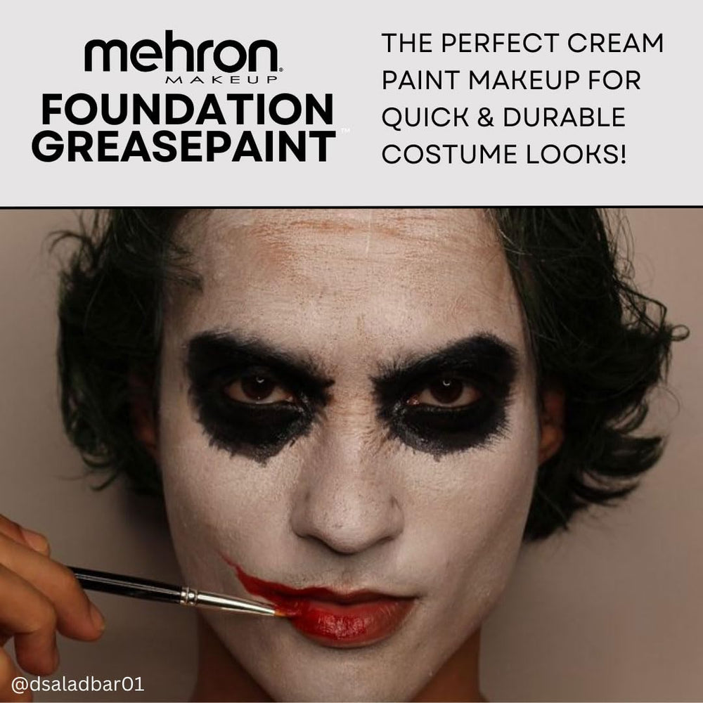 Mehron greasepaint black set with powder demonstration showing longer wear and matte finish