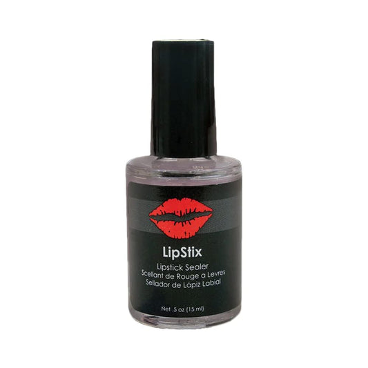 Mehron LipStix Sealer front bottle showing brush applicator and clear finish benefit