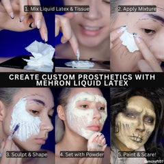 Removing Mehron liquid latex gently with remover showing safe cleanup