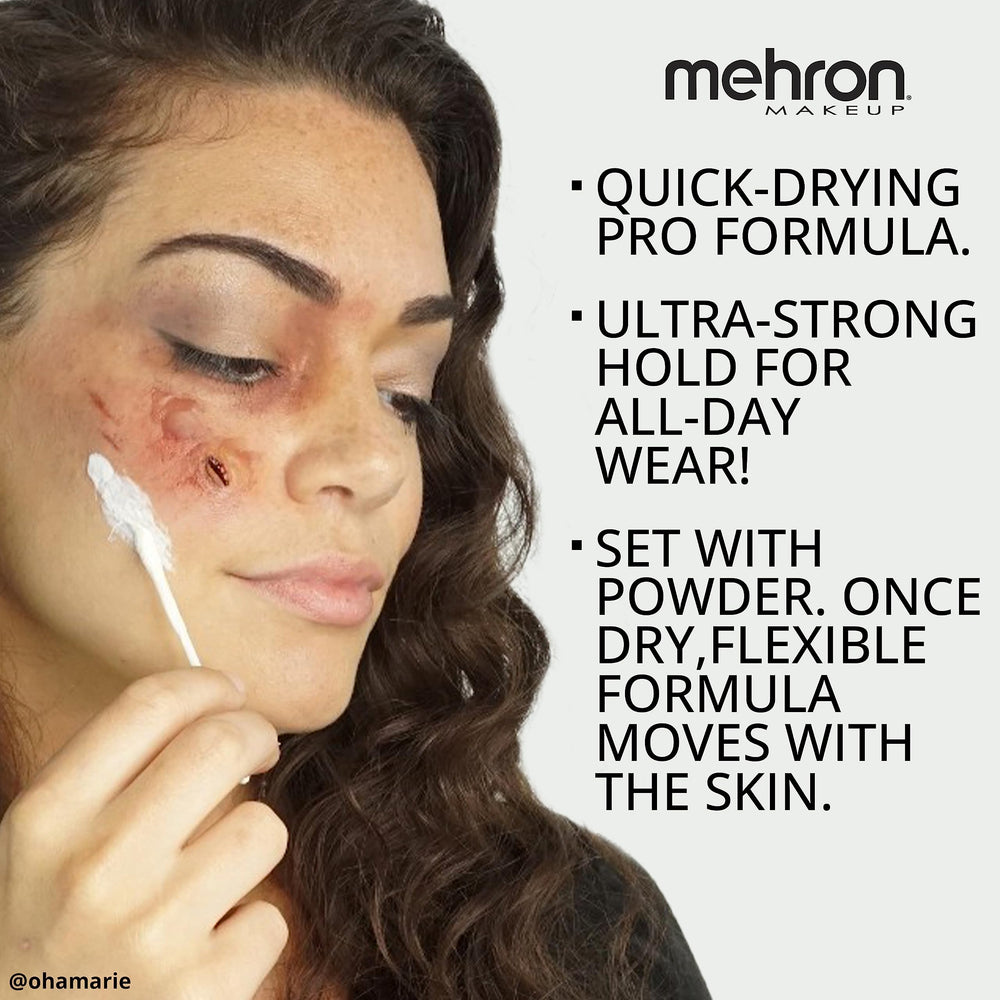 Close-up of textured wound made with Mehron liquid latex for realistic detail