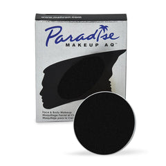 Mehron Paradise black refill front pan showing solid matte pigment for crisp coverage