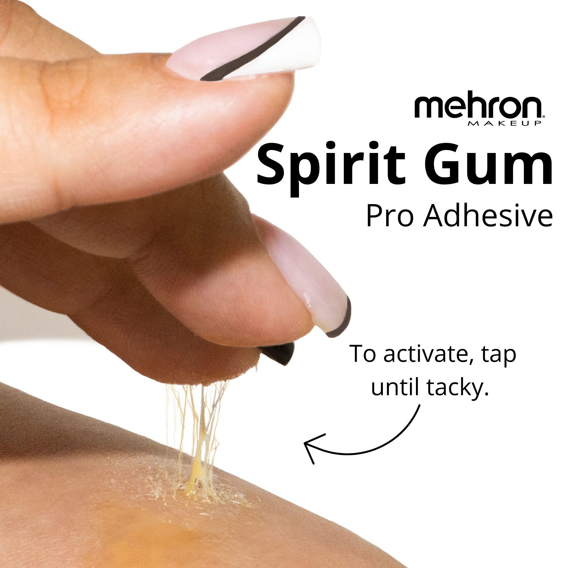 Mehron spirit gum matte finish closeup showing low-shine texture for camera use