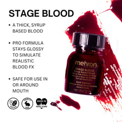 Mehron Stage Blood applied on prosthetic wound showing convincing wet gore realism