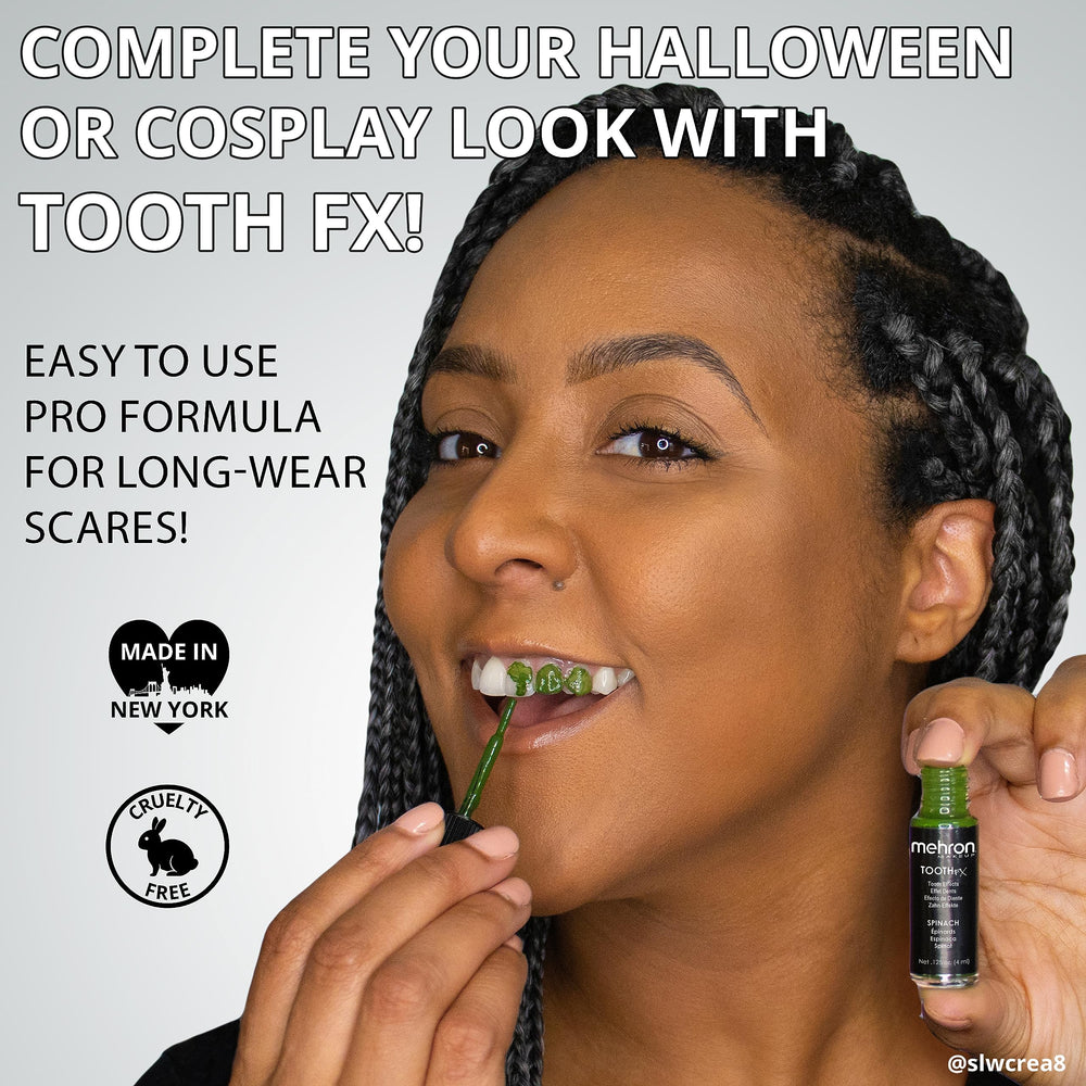 Mehron Tooth FX Black before and after comparison showing dramatic effect benefit