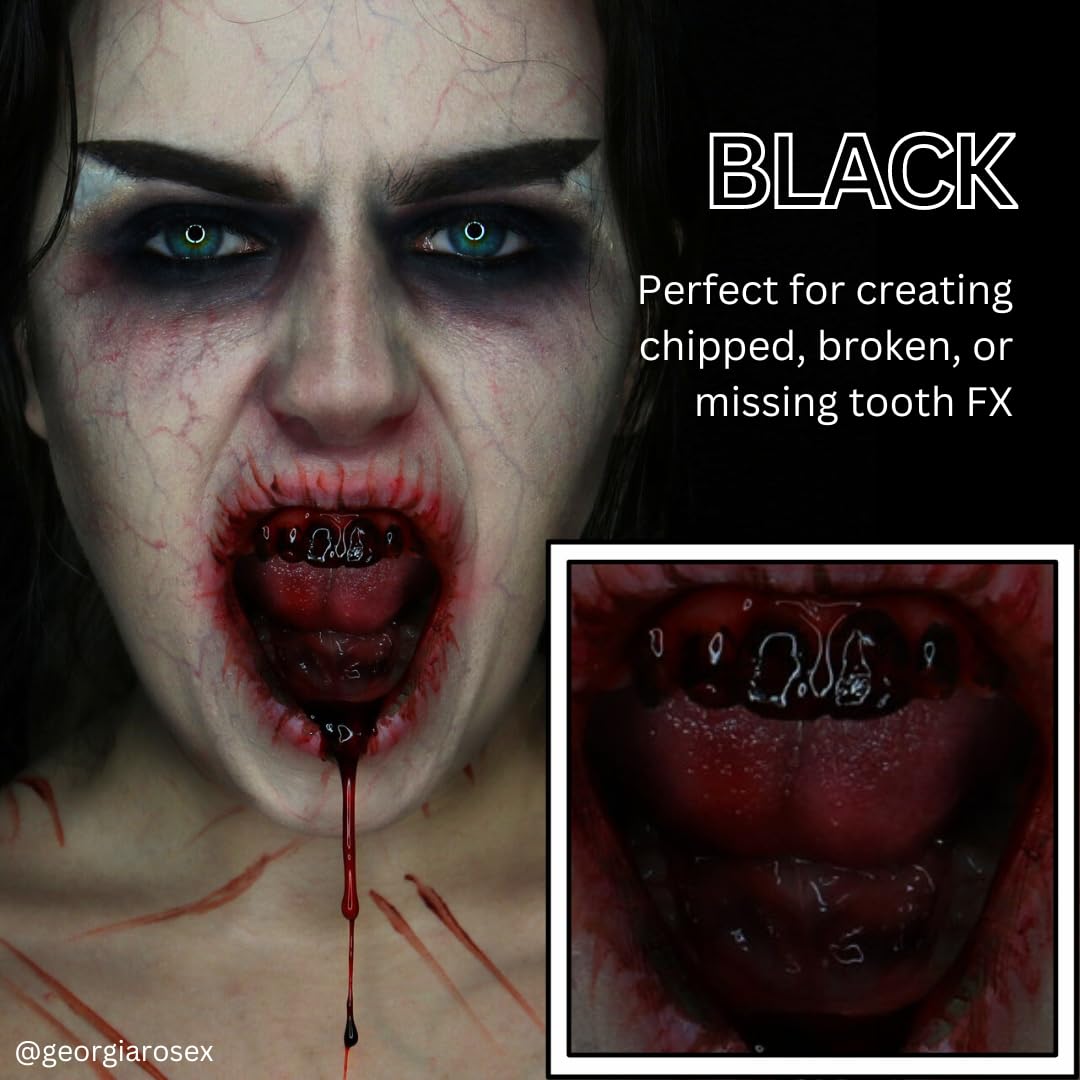 Mehron Tooth FX Black paint texture close-up showing smooth coverage benefit