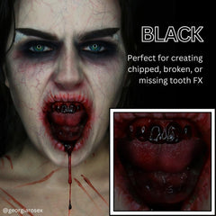 Mehron Tooth FX Black paint texture close-up showing smooth coverage benefit