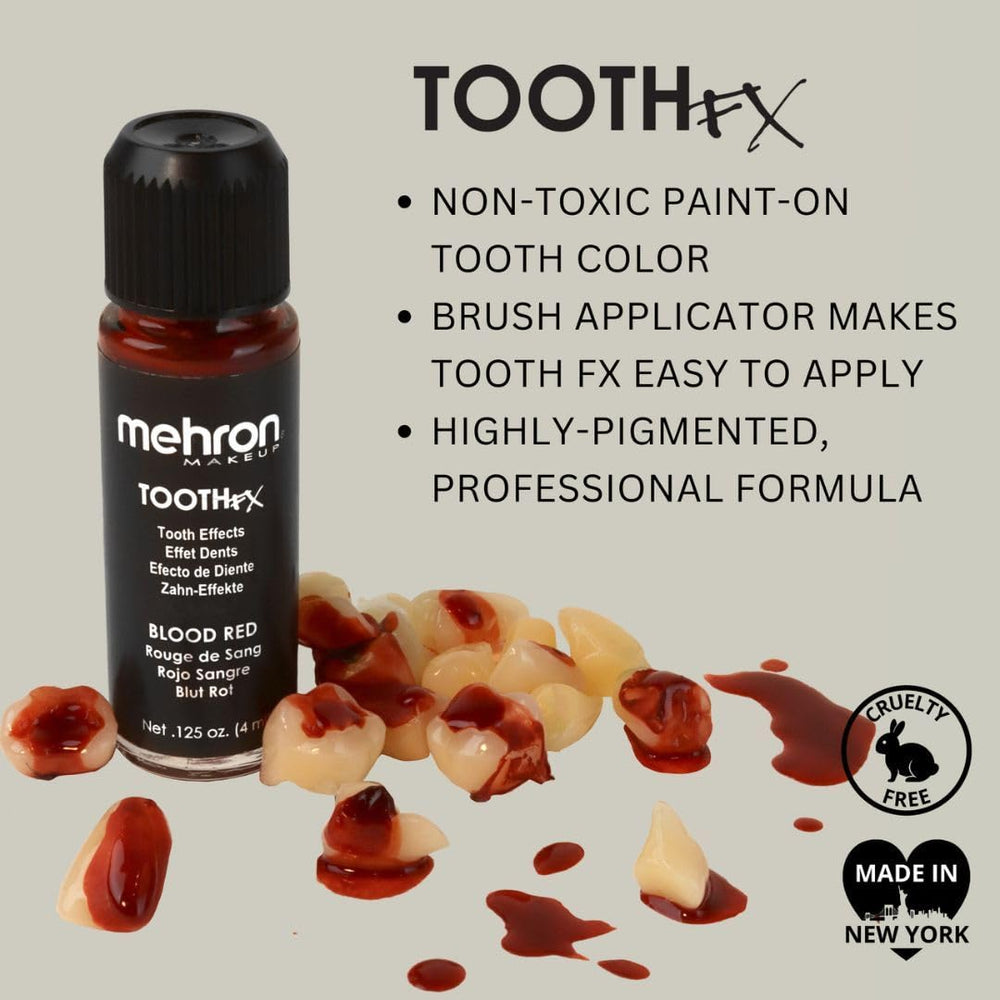 Mehron brush applicator close-up for precise tooth detailing
